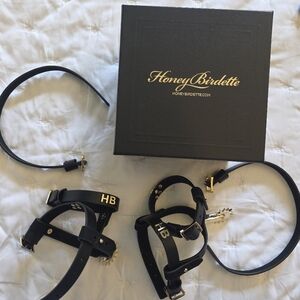Honey Birdette Black Leather Harness with Gold Hardware